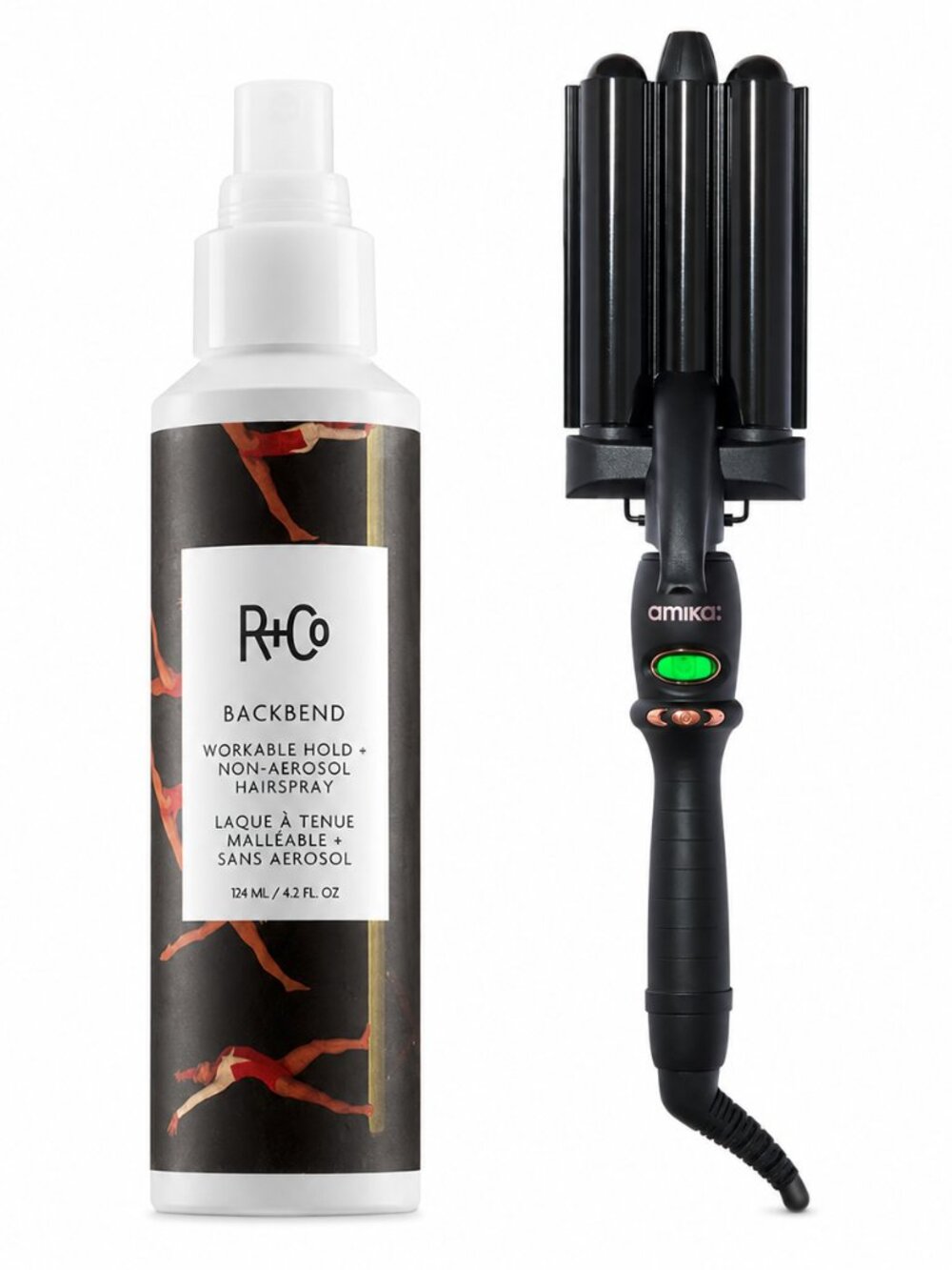 Amika High Tide Jumbo Deep Waver and R+Co Backbend Hairspray 4.2oz Set